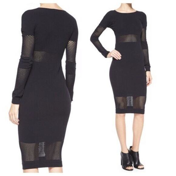 McQ BY ALEXANDER MCQUEEN Long-sleeve Mesh BODY-CON DRESS Sz XS/S Black #FC501 - Picture 2 of 13